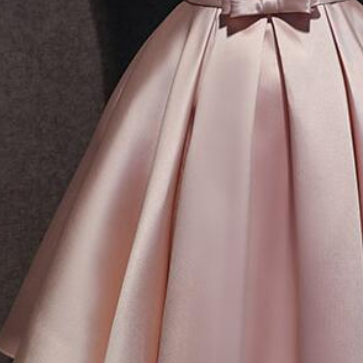 Simple Pink Satin Lace Short Cocktail Dress Formal 6th Grade Homecoming Dress main image 1