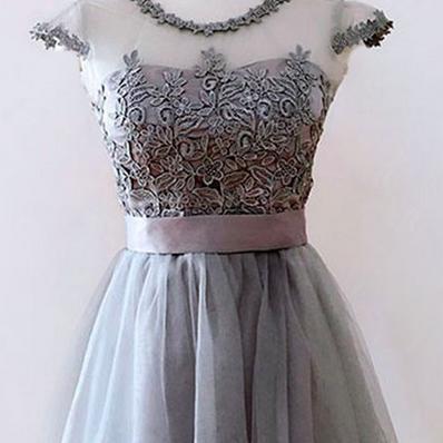 Cute Gray Tulle Short Prom Dress,gray Homecoming..