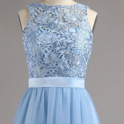 Ice Blue Homecoming Dress With Sash, Tulle..