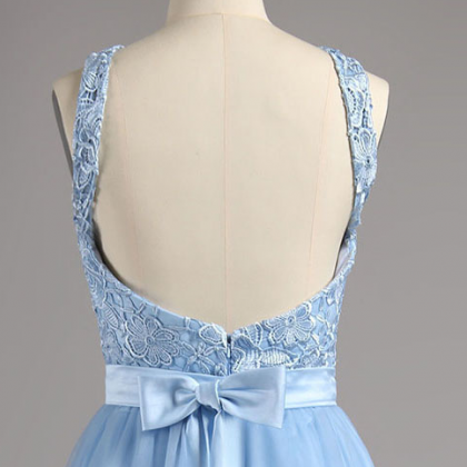 Ice Blue Homecoming Dress With Sash, Tulle..