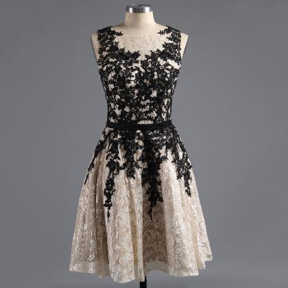 A-line Scoop Neck Lace Homecoming Dress With A..