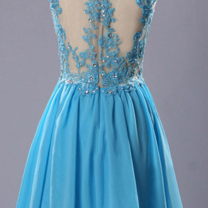 High Neck Prom Dresses With Lace Appliques, Light..