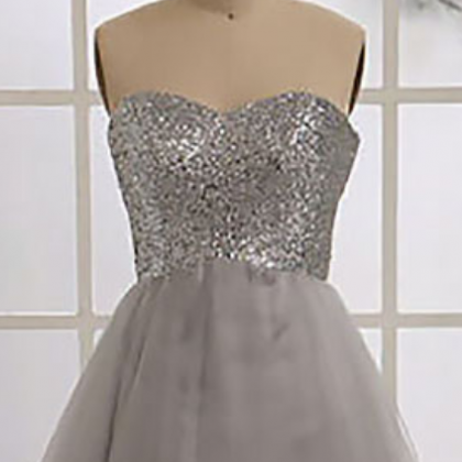Short Silver Bridesmaid Dress With Allover Beaded..