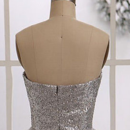 Short Silver Bridesmaid Dress With Allover Beaded..