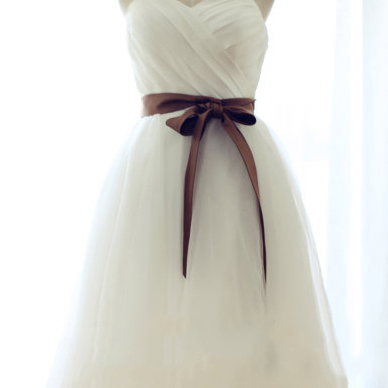 Sweetheart White Bridesmaid Dress, Short..