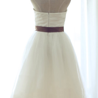 Sweetheart White Bridesmaid Dress, Short..