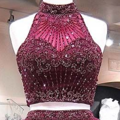 Elegant Two-Piece Burgundy Lace Prom Dress for Graduation & Homecoming Events