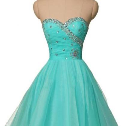 Short Puffy Prom Dresses,sweetheart Ball Gown Blue..