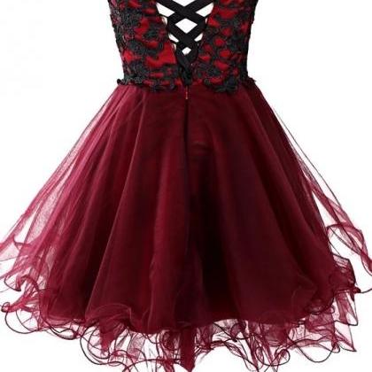 Burgundy Homecoming Dresses,lace Appliques Empire..