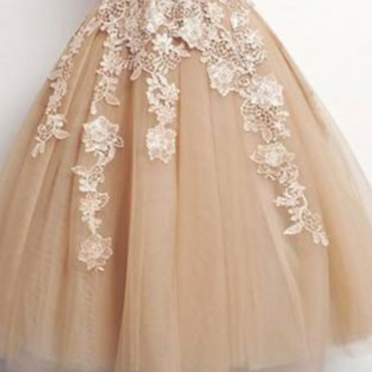 Homecoming Dresses,champagne Tulle Lace Applique..