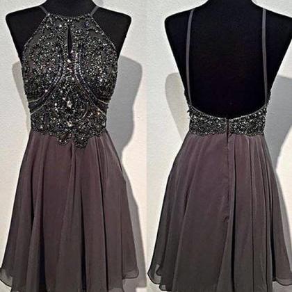 Homecoming Dresses,a-line Round Neck Beaded Short..