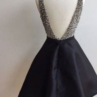 Homecoming Dresses,black V Neck Sequin Short Prom..