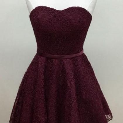 Sweetheart Burgundy Lace Homecoming Dress,short..