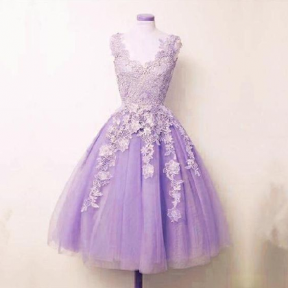 Lace Appliques Homecoming Dress, Lilac Tulle..