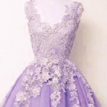 Lace Appliques Homecoming Dress, Lilac Tulle..