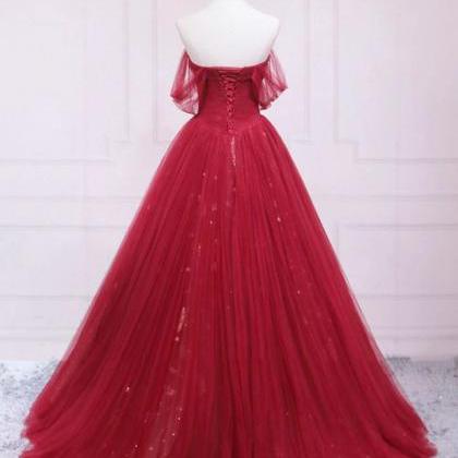 Red A-line Off Shouler Sequins and Beaded Long Party Dress, Red New Prom Dress main image 0