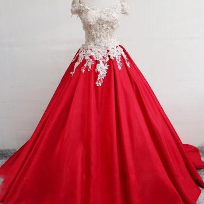 Red Off Shoulder Lace Long Ball Gowns,red Lace Up..
