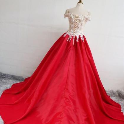 Red Off Shoulder Lace Long Ball Gowns,red Lace Up..