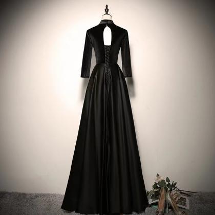Long Sleeve Prom Dress,high Neck Party Dress,black..