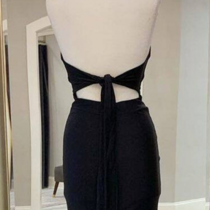 Stylish Halter Black Satin Mermaid Long Wedding Guest Dress Formal Party Dress Birthday Outfits main image 1