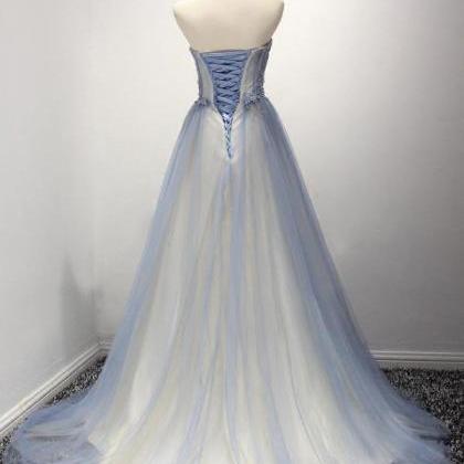 A Line Strapless Prom Dress, Modest Beautiful Long..