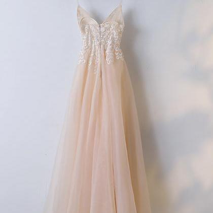Appliques A-line Tulle Formal Prom Dress,..
