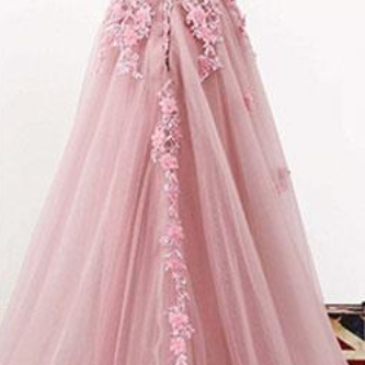 V-Neck Tulle Lace Long Prom Dress Evening Formal Gown main image 1