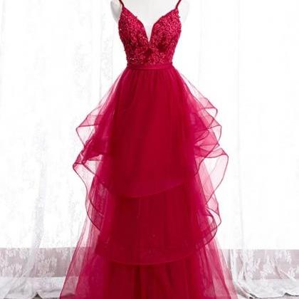 Elegant V Neck Open Back Formal Prom Dress,..