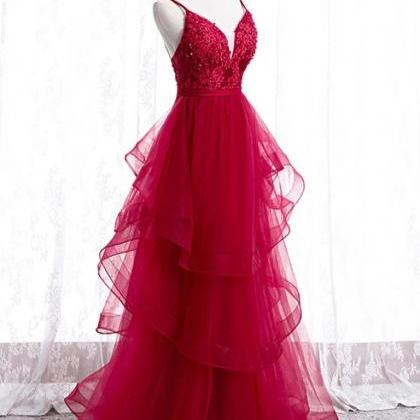 Elegant V Neck Open Back Formal Prom Dress,..