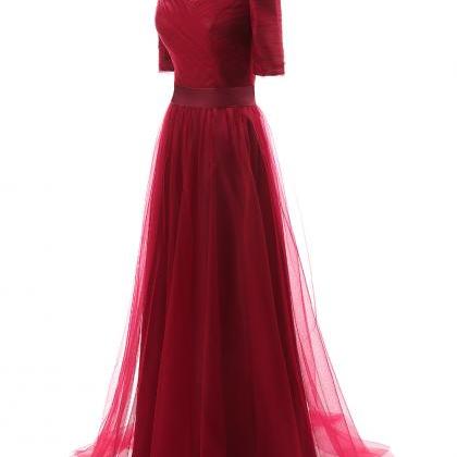 Elegant Short Sleeve A Line Formal Prom Dress,..