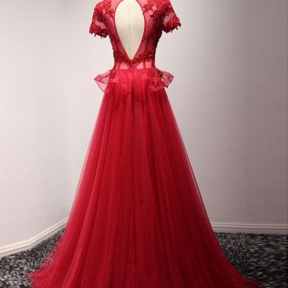 Elegant O Neck Tulle Formal Prom Dress, Beautiful..
