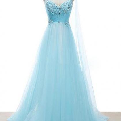 Beautiful Long Wedding Dress with A-Line Appliques Tulle Lace Backless main image 1