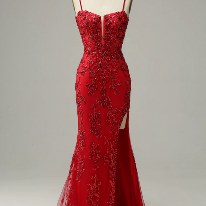 Elegant A-line Straps Applique Formal Prom Dress,..