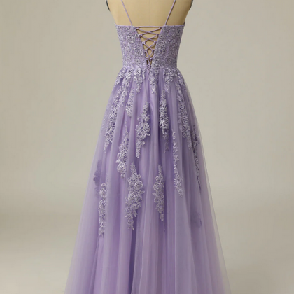A-line Tulle Long Prom Dresses with Appliques,Winter Formal Dresses,DS3671 main image 0
