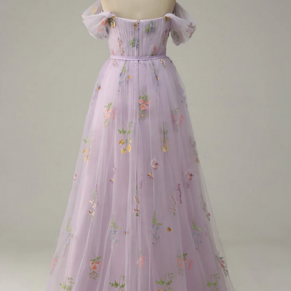 Off Shoulder Maxi Tulle A - Line Regular Prom Dress mtc28006