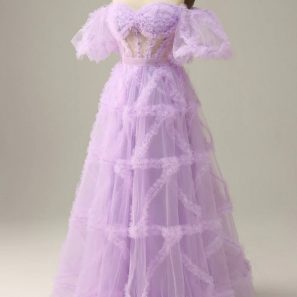 Gorgeous Prom Dress Off Shoulder Pleated Tulle Gala Dress Evening Dress Formal Dress  D4550