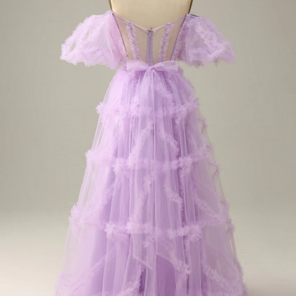 Elegant Off Shoulder A-Line Tulle Formal Party Dress, DP2474