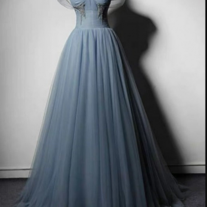 Prom Dresses Tulle Off Shoulder Beaded Long Prom..