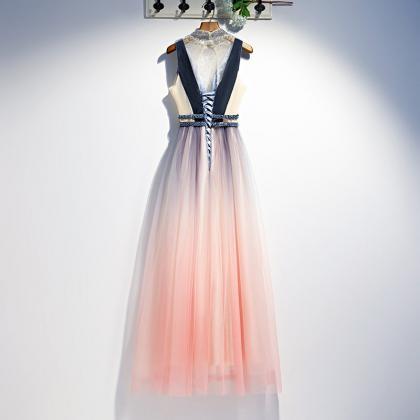 High Neck Evening Dress Elegant Sleeveless Beads..