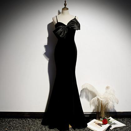 Black Bow Strapless Evening Dress Fashion..