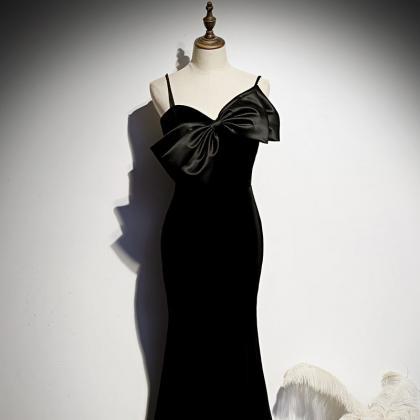Black Bow Strapless Evening Dress Fashion..
