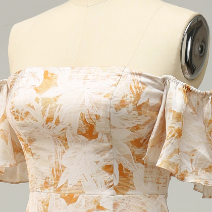 A Line Off The Shoulder Yellow Flower Printed Plus..