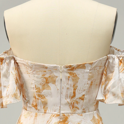 A Line Off The Shoulder Yellow Flower Printed Plus..