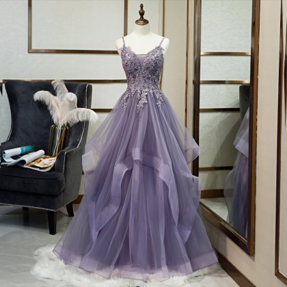 Evening Dress Purple Appliques Beading Quality..