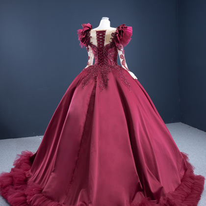 Prom Dresses,burgundy Satin Beaded Embellished..