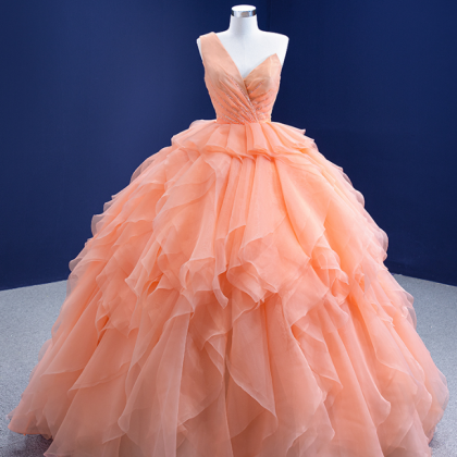 Prom Dresses,tangerine Mesh Beaded One Shoulder..