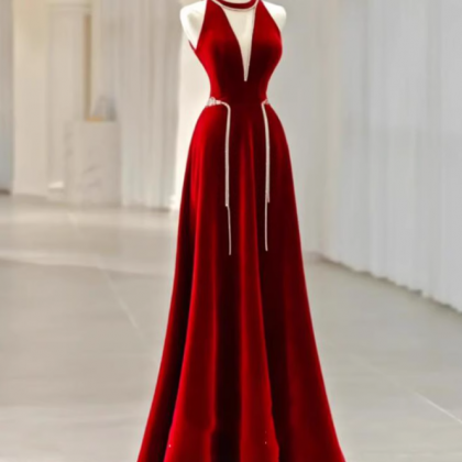 Prom Dresses,red Temperament Satin Evening Gowns..