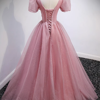 Prom Dresses,pink V Neck Beaded Embellished..