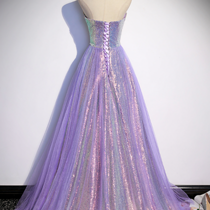 Prom Dresses,purple Strapless Sleeveless Sequins..