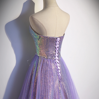 Prom Dresses,purple Strapless Sleeveless Sequins..